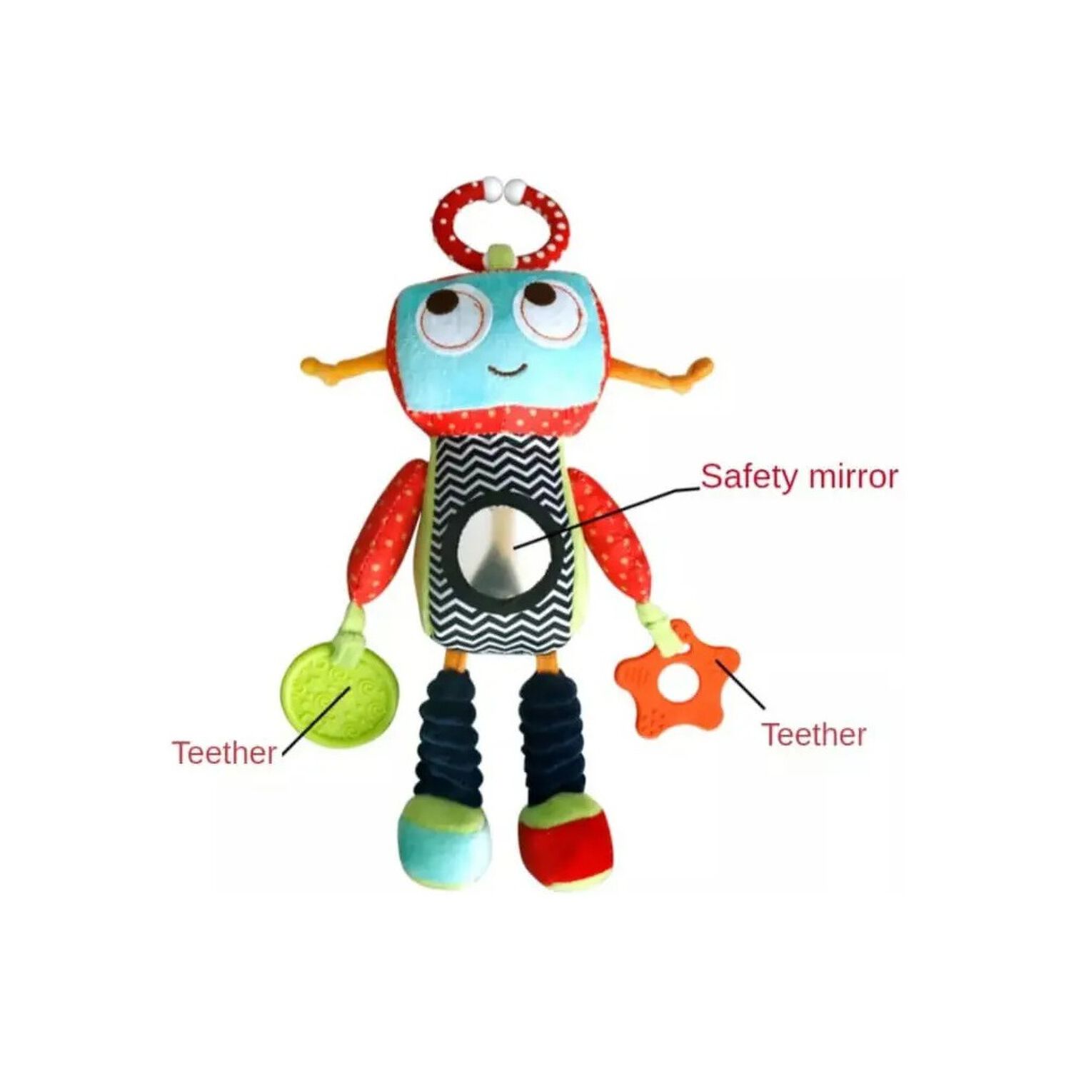Peluche Sensorial Para Beb&eacute;s Con Sonajero-mordedor-colgador Turquesa image number 4.0
