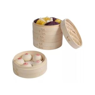 Olla Vaporera Bambu 2 Niveles 24cm Cocina A Vapor