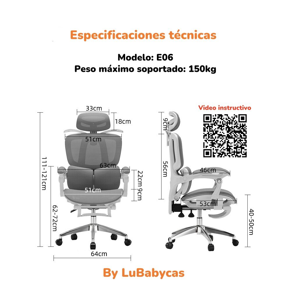 Silla De Escritorio Reclinable Reposapies E06negra Lubabycas image number 2.0