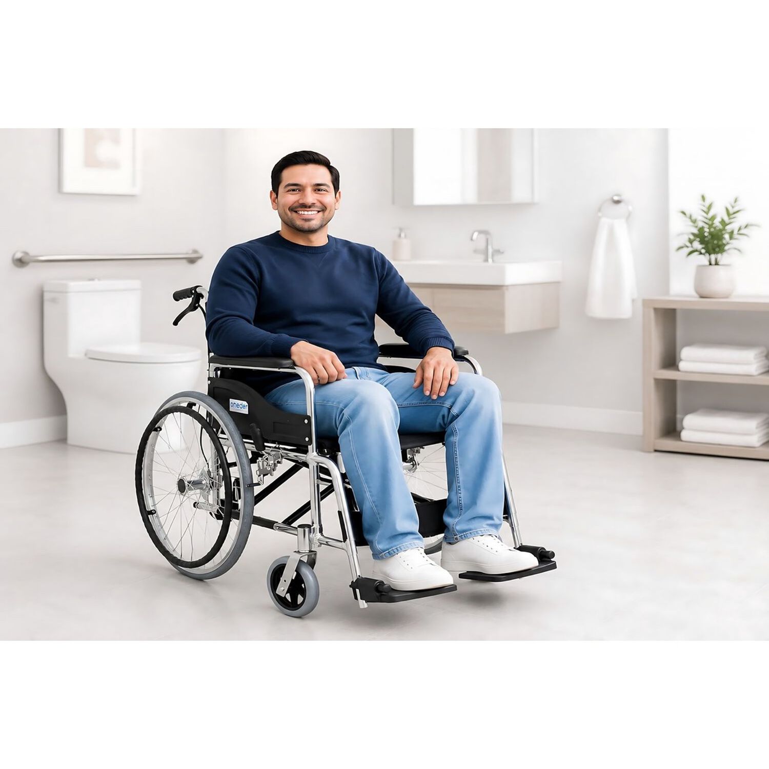 Silla De Ruedas Plegable Con Doble Freno Aluminio Liviana Oneder image number 5.0