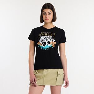 Polera Print Folia Tigre Manga Corta Cuello Redondo Mujer Rolly Go