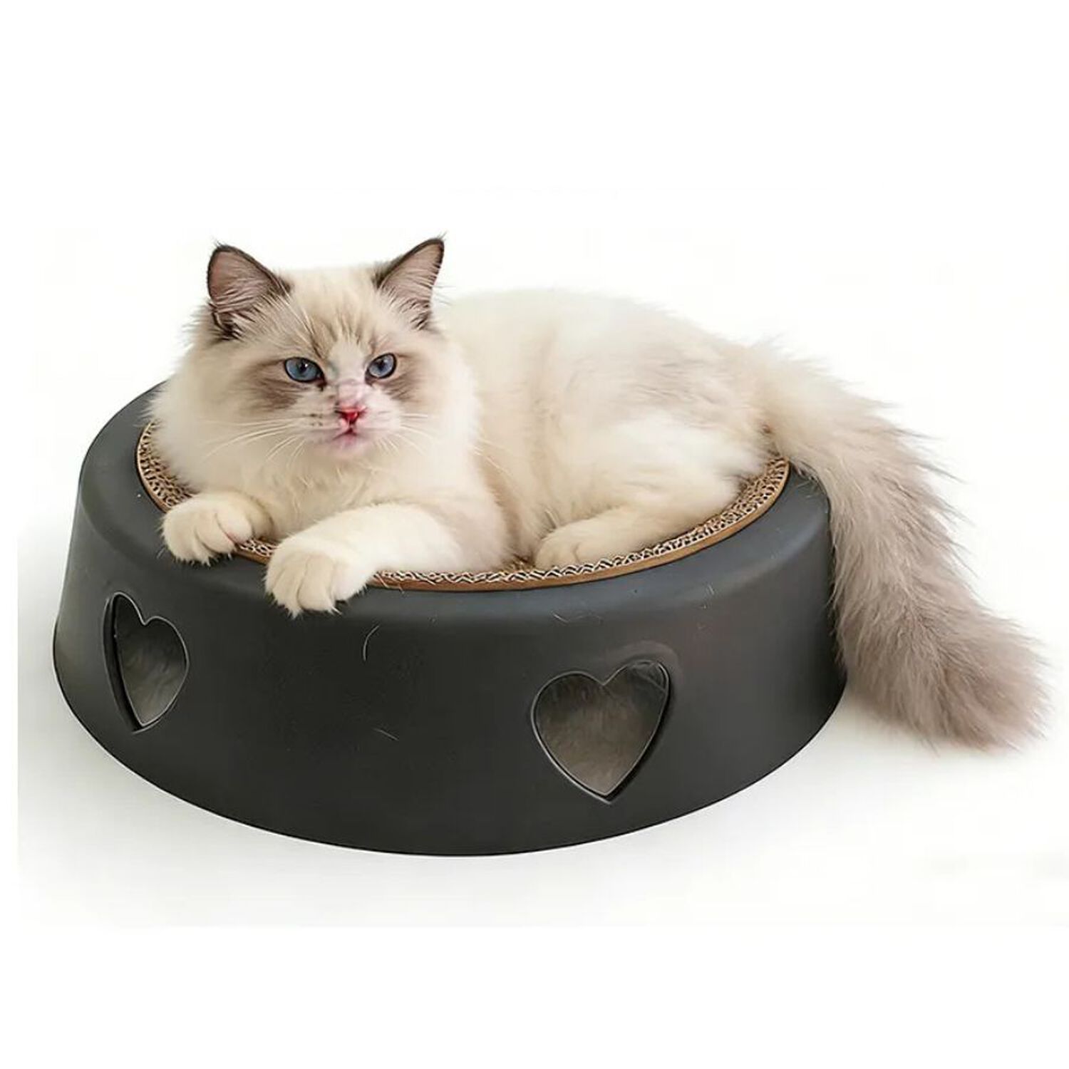 Rascador De Cart&oacute;n Corrugado Para Gatos Redondo Negro 44cm image number 4.0