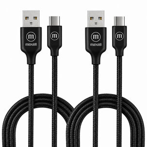 Pack 2 Cable Trenzado Usb A Usb C Maxell 2 Metros Carga R&aacute;pida Negro