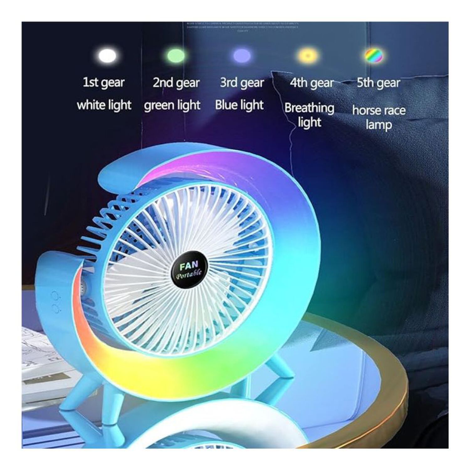Ventilador De Escritorio Rgb Multicolor Lampara Port&aacute;til Usb image number 2.0