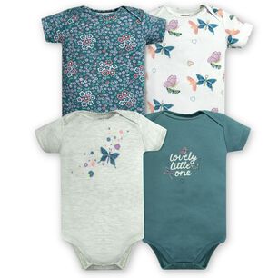 Pack 4 Bodys Ni&ntilde;a Manga Corta Tedmimak 100% Algod&oacute;n Mariposas Azul