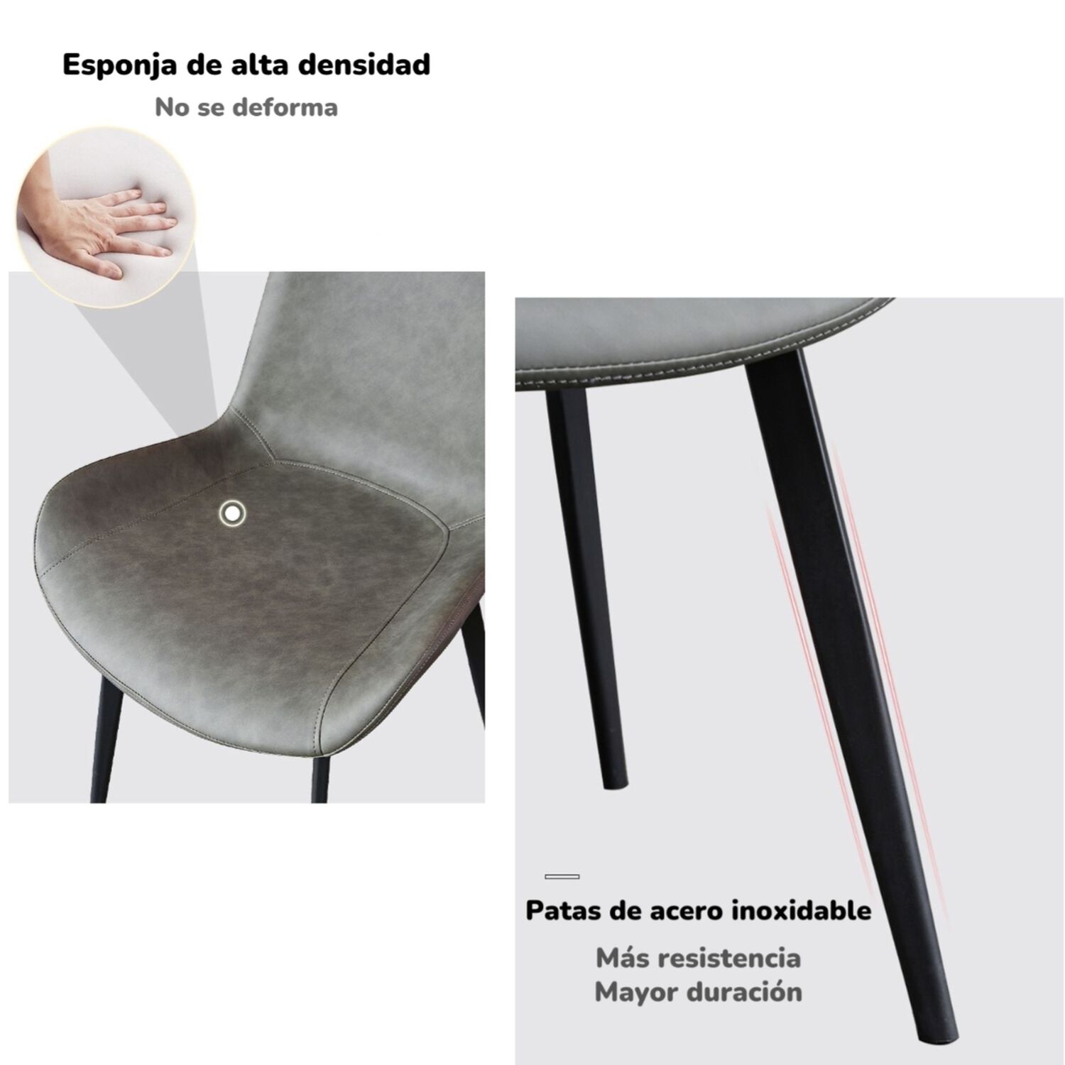 Set 4 Sillas De Comedor Cuero Pu Estilo Italiano Lubabycas image number 4.0