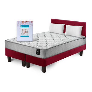 Combo Cama Cannon 2 Plazas Textil + Respaldo Tela Burdeo