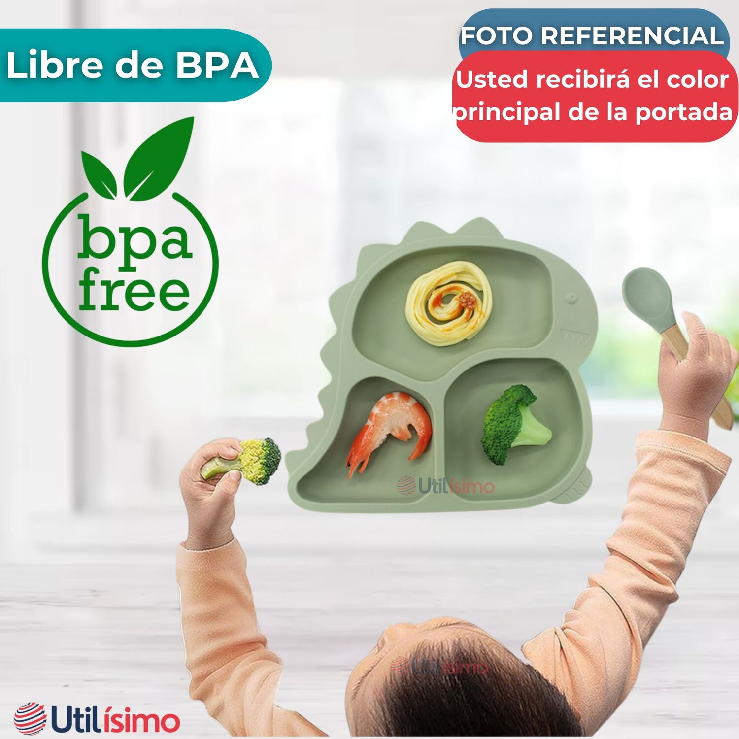 Set De Alimentaci&oacute;n Beb&eacute; Silicona De Formas 6 Piezas Libre Bpa Color Turquesa image number 2.0