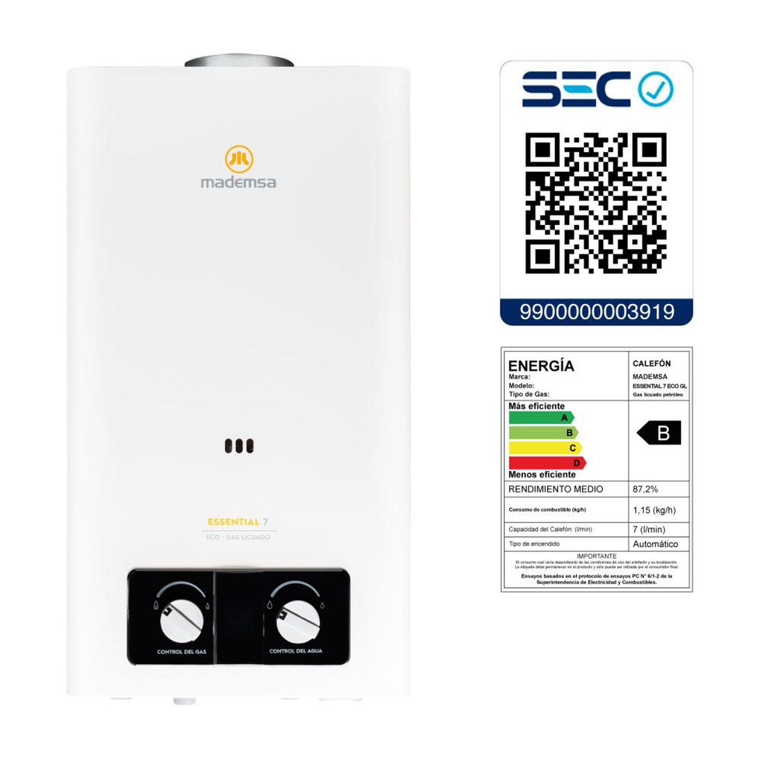 Calefont Mademsa Essential 7 ECO GL / Tiro Natural / Gas Licuado / 7 Litros image number 1.0