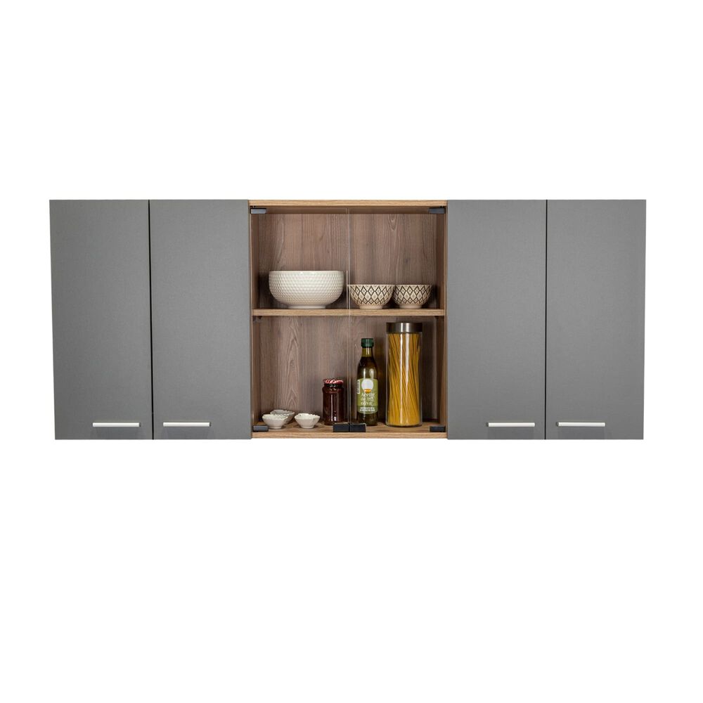 Mueble Superior De Cocina 6 Puertas 150x60x31,5 Cm Café Y Gris image number 2.0