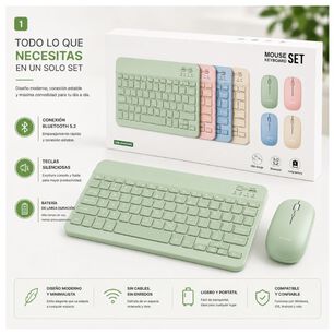 Kit De Teclado Mouse Para Ipad O Tablet Android Slim Verde