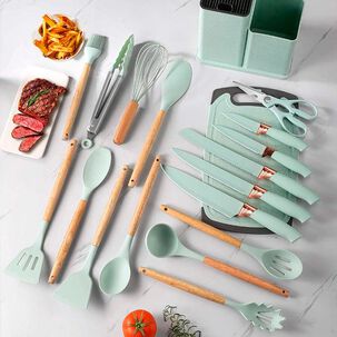 Set De 19 Utensilios De Cocina Mango De Madera
