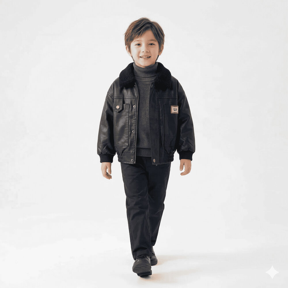 Chaqueta Aviador Ni&ntilde;o Cuero Sint&eacute;tico Forrada Invierno image number 2.0