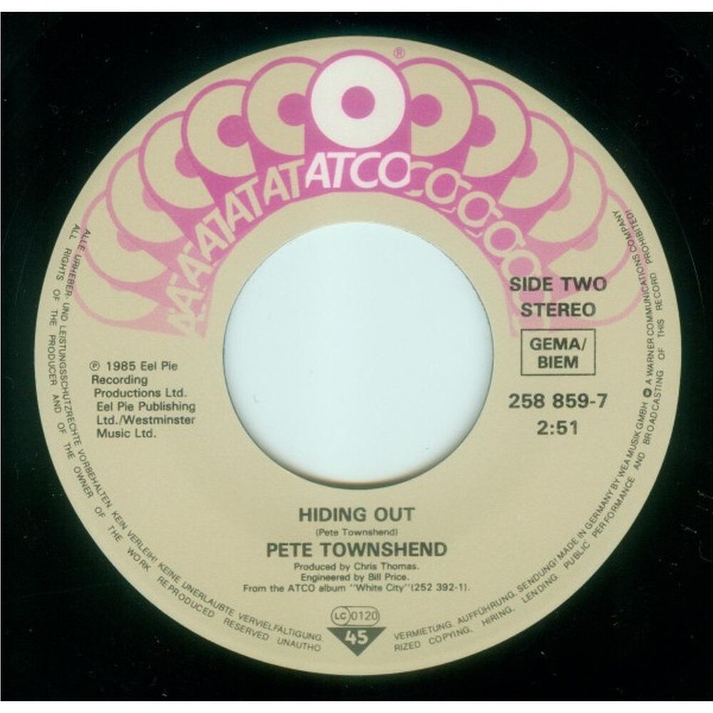 Pete Townshend - Face The Face | 7'' Single Vinilo Usado image number 3.0