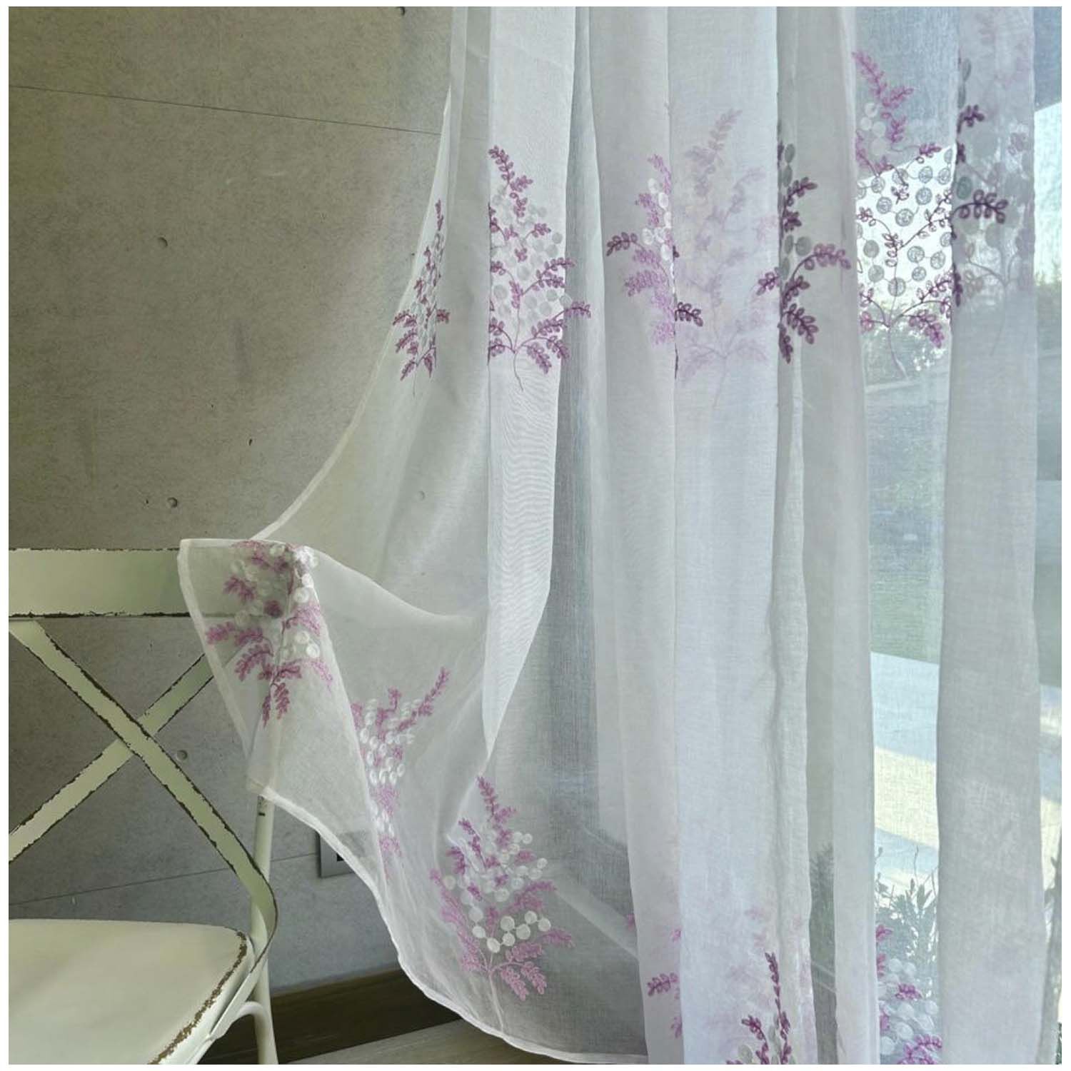 Set De 02 Visillos Bordados Con Argollas 140x230 Cm Mod01 image number 0.0