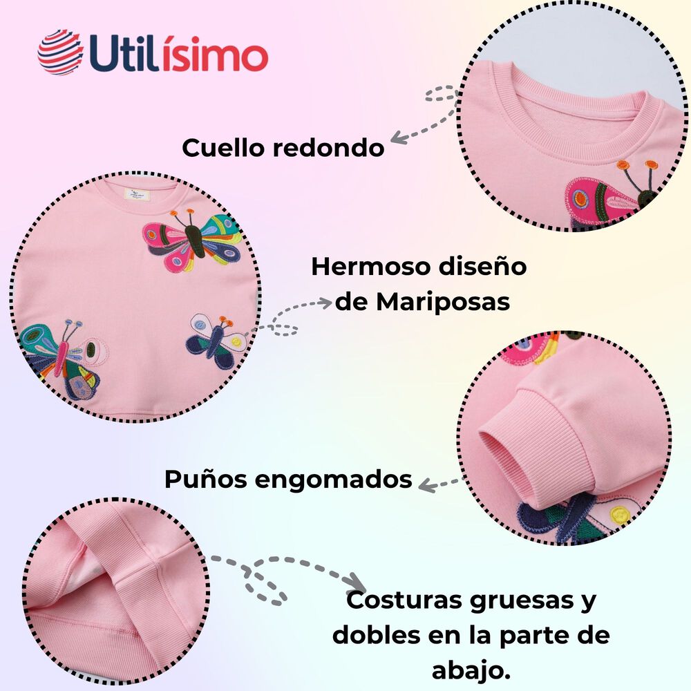 Poler&oacute;n Ni&ntilde;a Manga Larga 100% Algod&oacute;n Rosa Mariposa image number 3.0