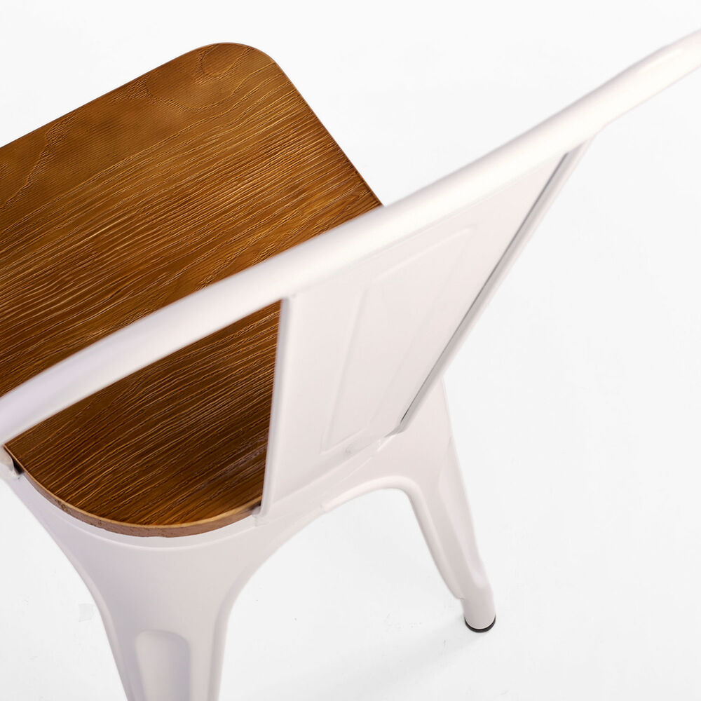 Pack 4 Silla Tolix Vintage Con Asiento De Madera Blanco image number 4.0
