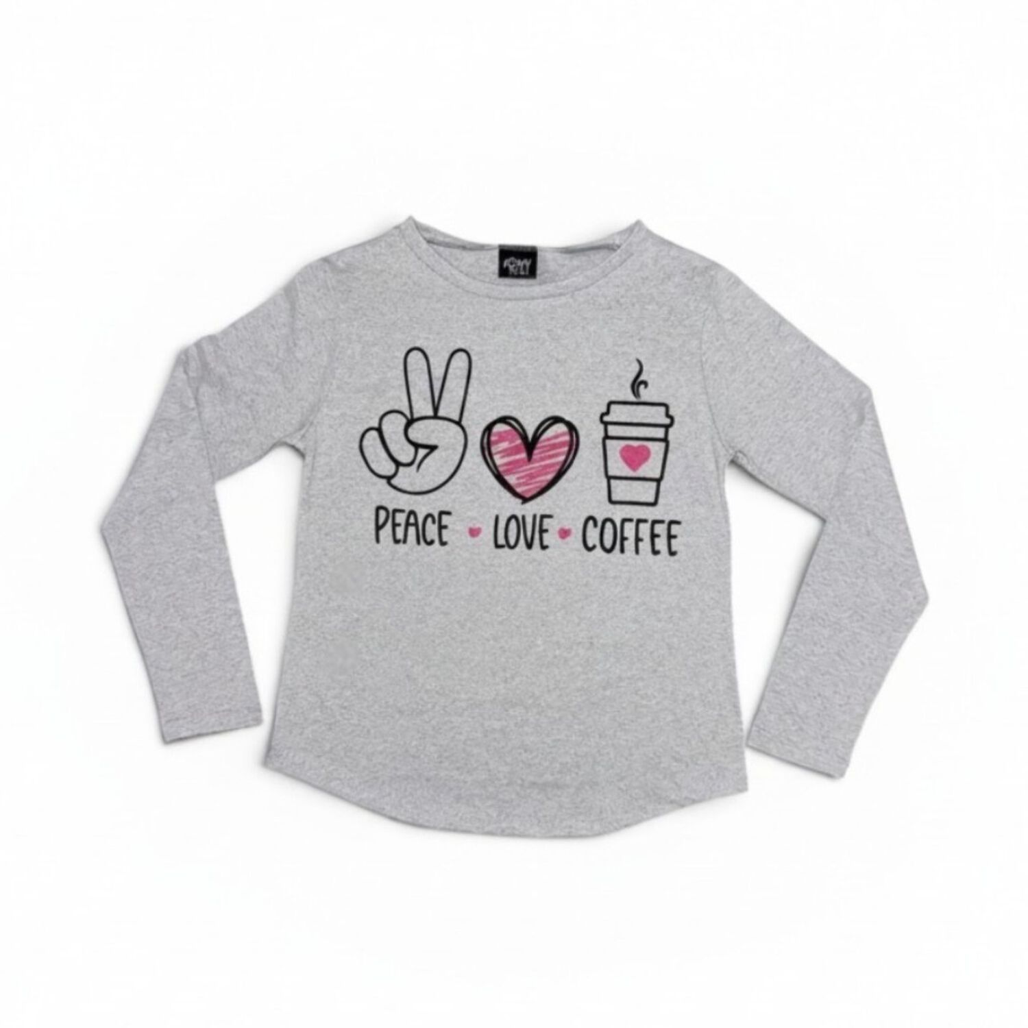 Pijama Mujer Algod&oacute;n Peace Love Coffee Gris image number 4.0