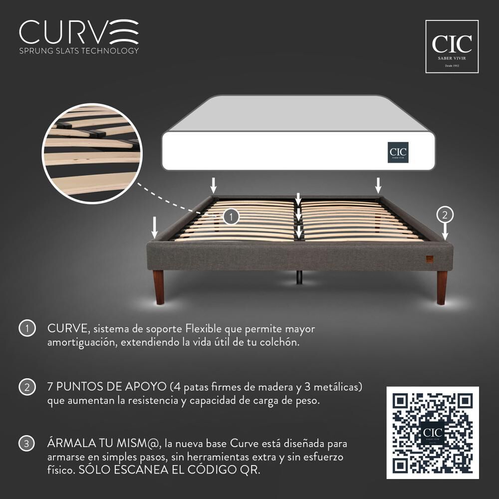 Cama Europea Cic Curve Premium / 2 Plazas / Base Normal + Set De Maderas image number 10.0