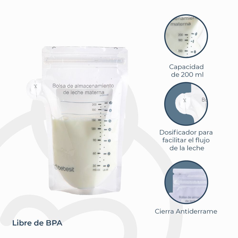 Pack 30 Bolsas Para Almacenar Leche Materna 200 Ml Bebesit image number 5.0