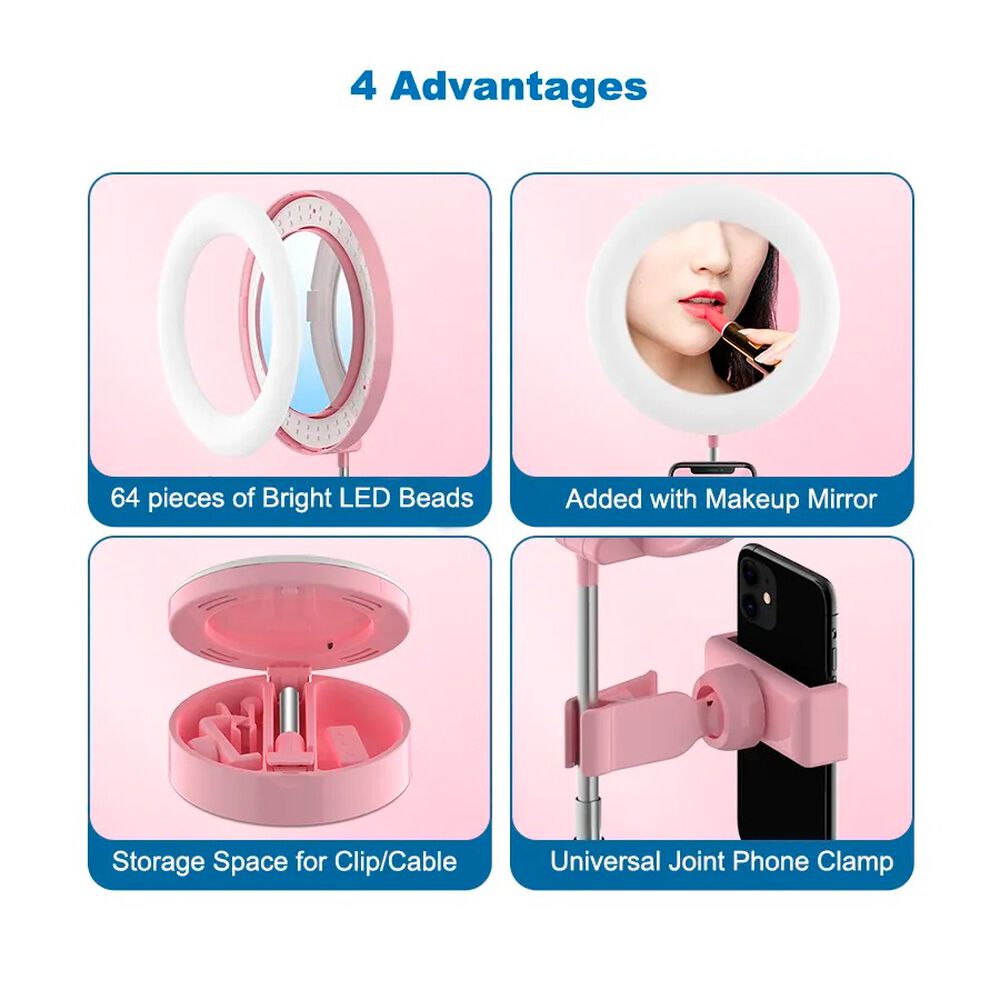 Aro De Luz Led Plegable Con Espejo Y Soporte Para Celular image number 2.0