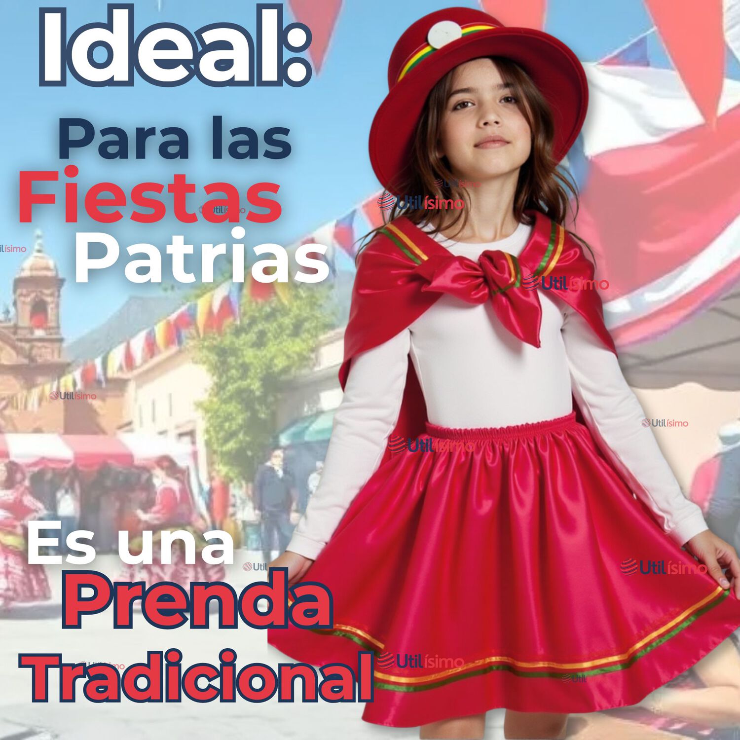 Pack 6 Traje Nortino Con Polera Fiestas Patrias Baile Nortino Rojo image number 6.0