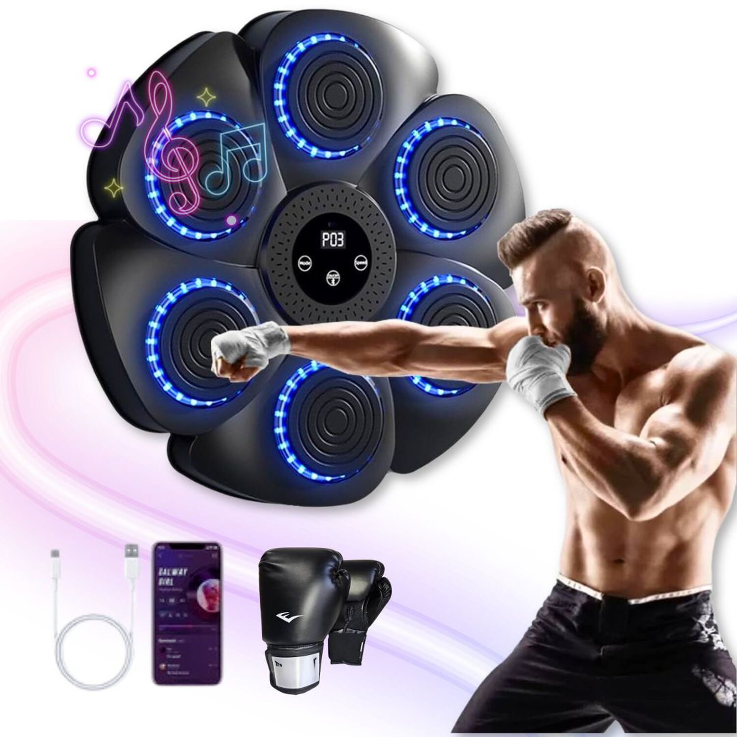M&aacute;quina De Boxeo Musical Bluetooth Con Guantes image number 0.0