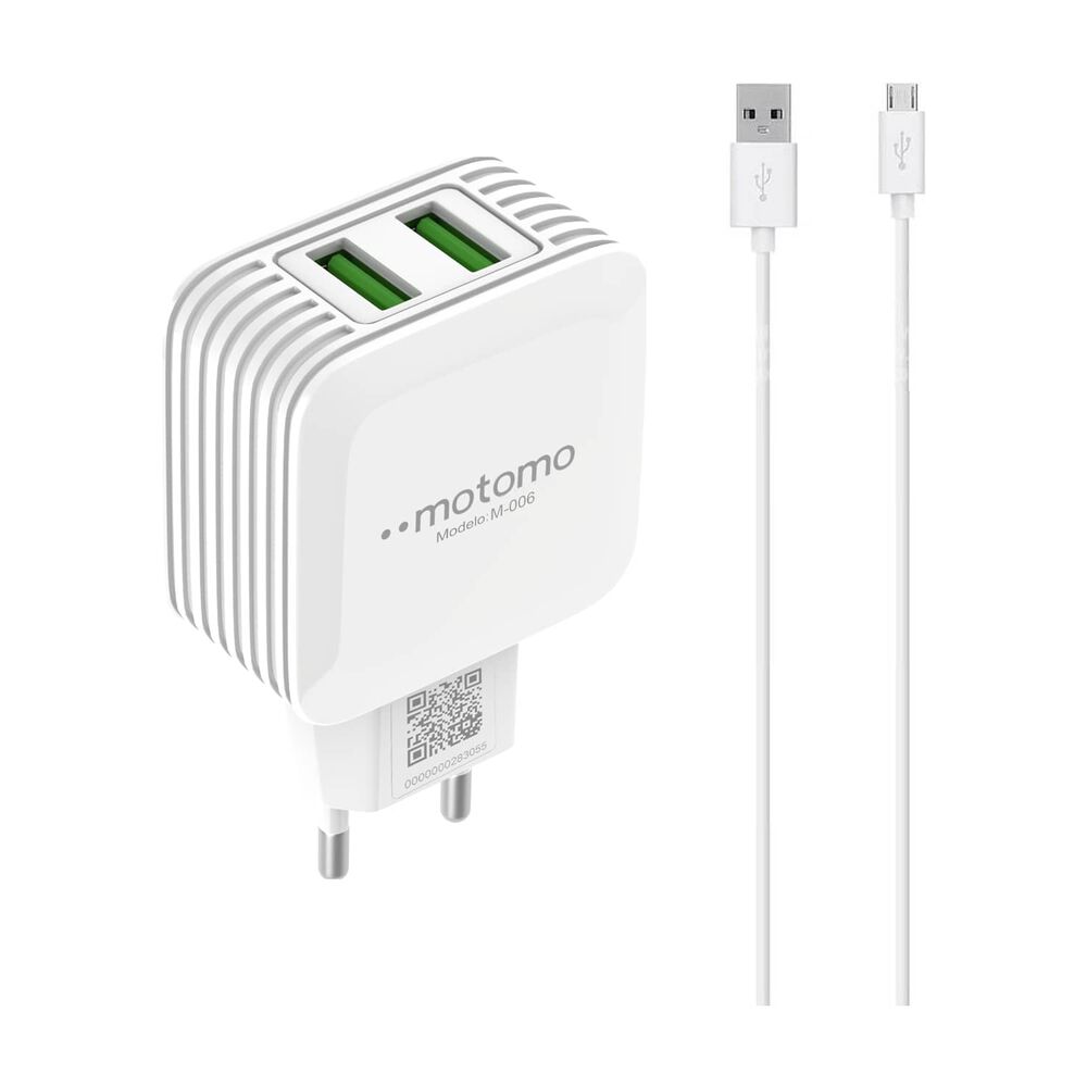 Cargador Motomo Dual Usb 12w Con Cable Micro Usb De 1m Sec image number 0.0