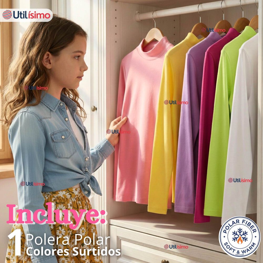 Polera Camiseta Polar Primera Capa Cuello Beatle Manga Larga Colores Surtido Ni&ntilde;a image number 1.0