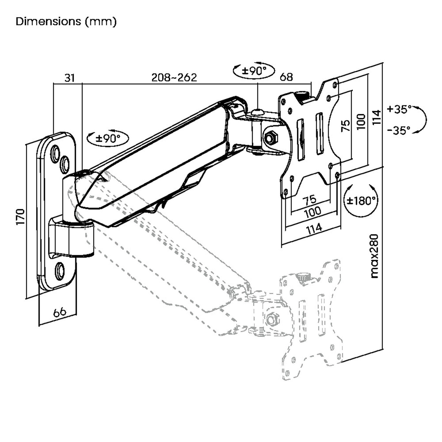 Soporte De Pared Para Monitor 17"~27" 9kg 360 Resorte A Gas Sbrm714 Brasforma image number 6.0