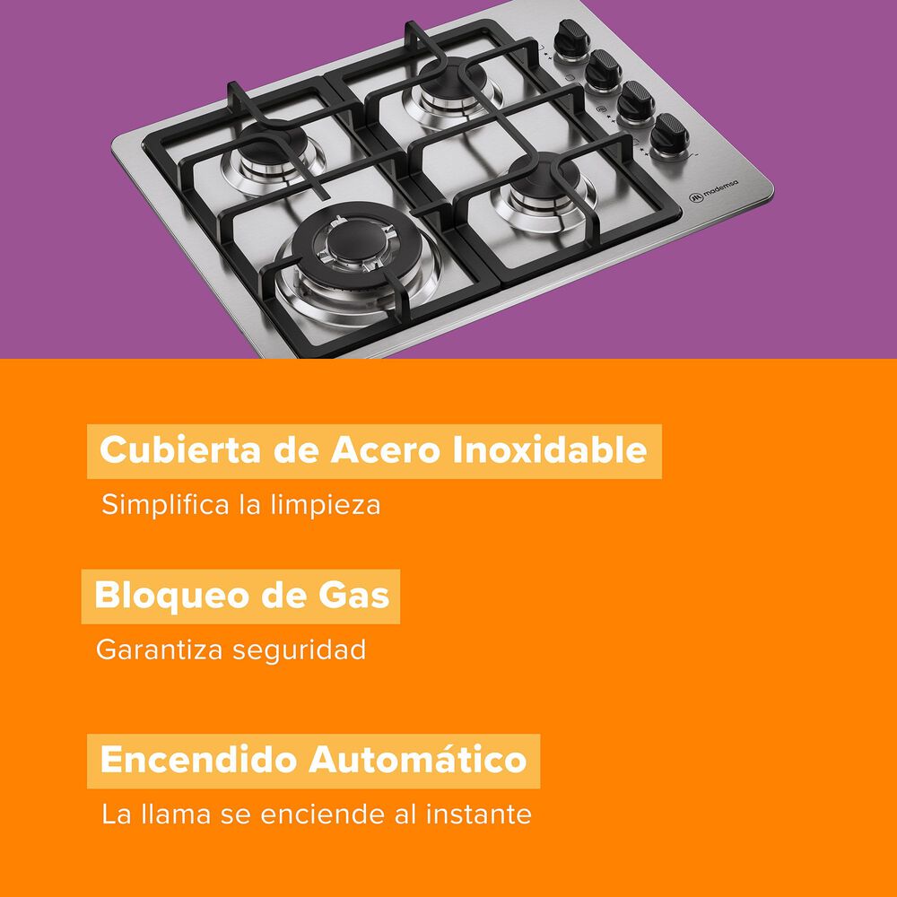 Encimera A Gas 4 Platos Triple Llama Y Parrilla Hierro Fundido Km4tx image number 5.0