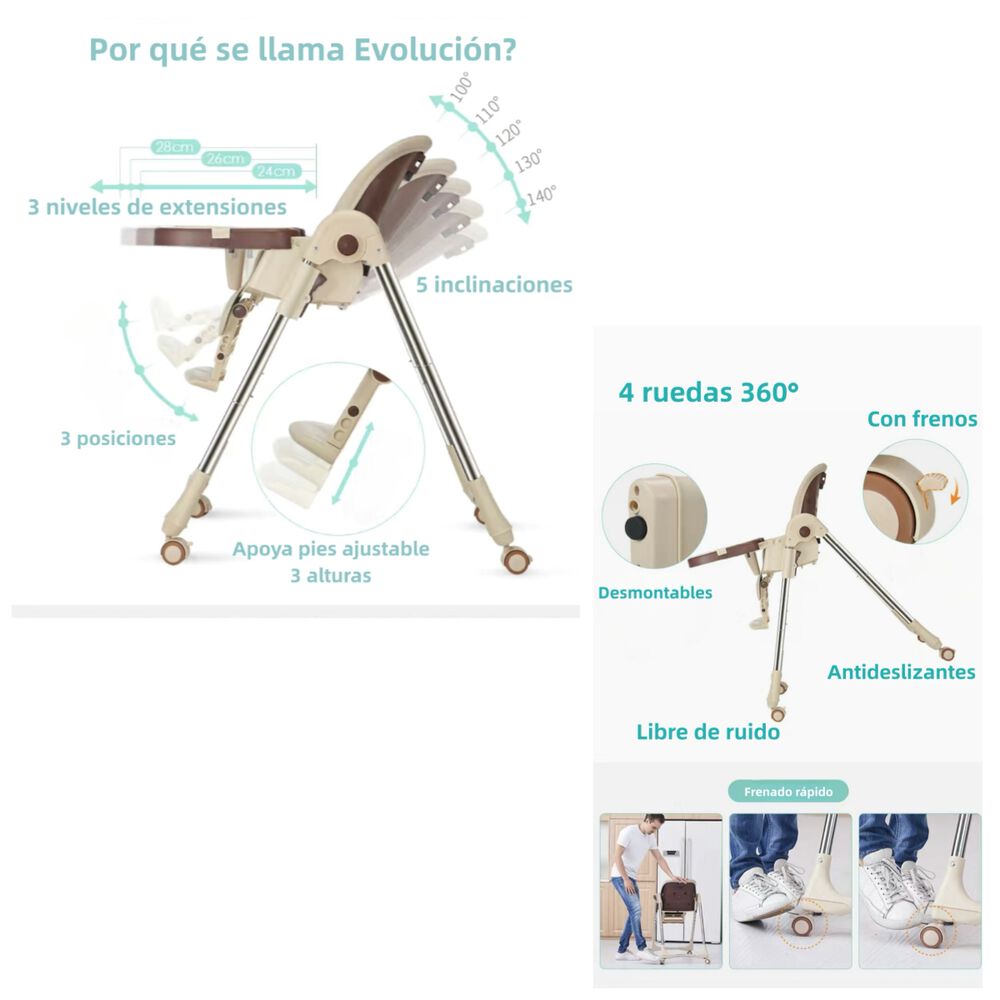 Silla De Comer Multiposiciones Plegable Dorada Lubabycas image number 4.0