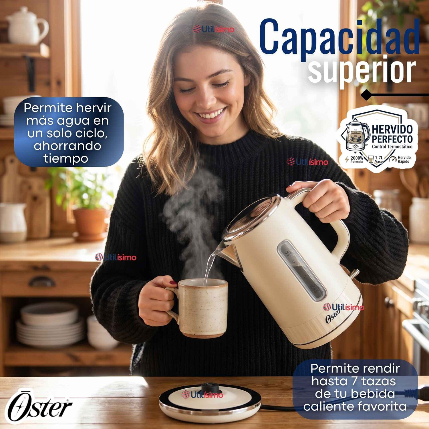 Hervidor El&eacute;ctrico Oster De 1.7 Litros Para T&eacute; Caf&eacute; E Infusiones Bvstkt8107om-052 image number 7.0