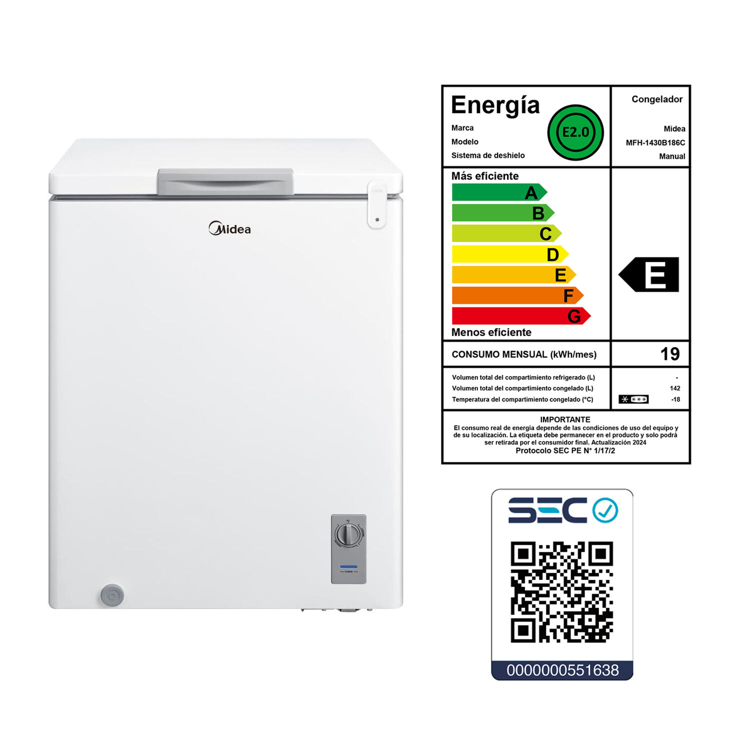 Freezer Horizontal Midea MFH-1430B186C / Fr&iacute;o Directo / 142 Litros / E image number 8.0