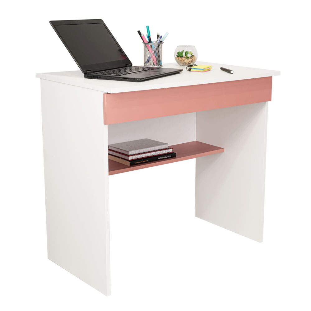 Escritorio Con 1 Cajon 73x80x49,8 Cm Blanco Y Salmon image number 0.0