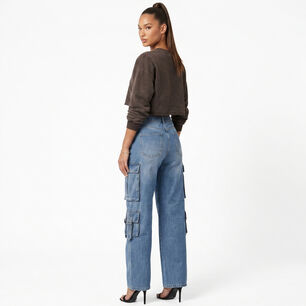 Pantalon Jeans Denim Cargo Wide Leg Mujer Niza