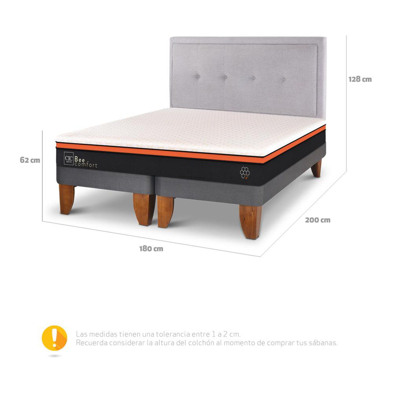 Cama Europea Cic Bee Comfort / King / Base Dividida + Respaldo image number 2.0