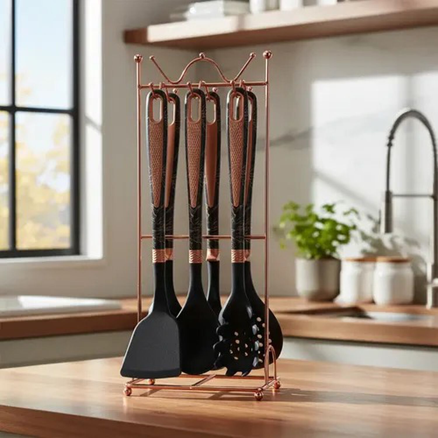 Set Utensilios De Cocina 7 Piezas Con Soporte Negro Marble image number 0.0