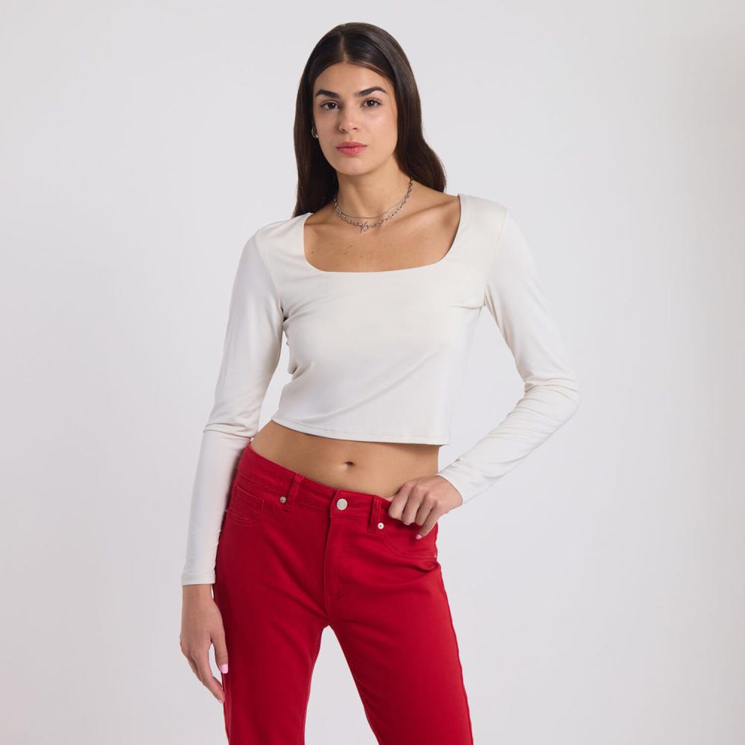 Polera Crop Manga Larga Cuello Cuadrado Mujer Rolly Go image number 0.0
