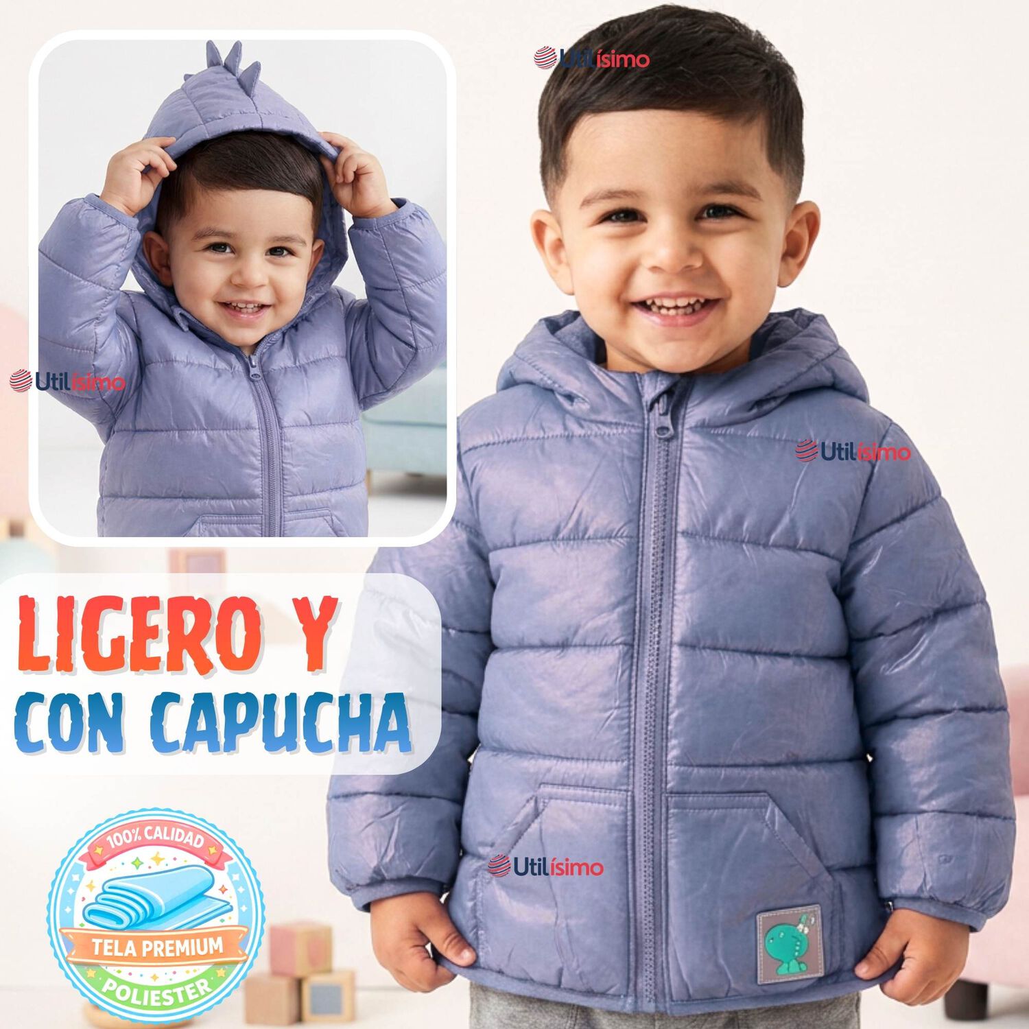 Parka Dinosaurio Con Capucha Manga Larga Ni&ntilde;o Jump Kids image number 5.0