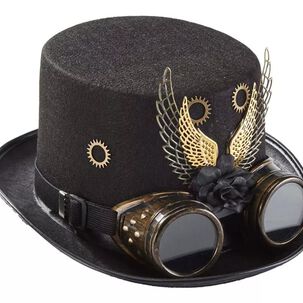 Sombrero steampunk con alas de gafas negro de disfraces