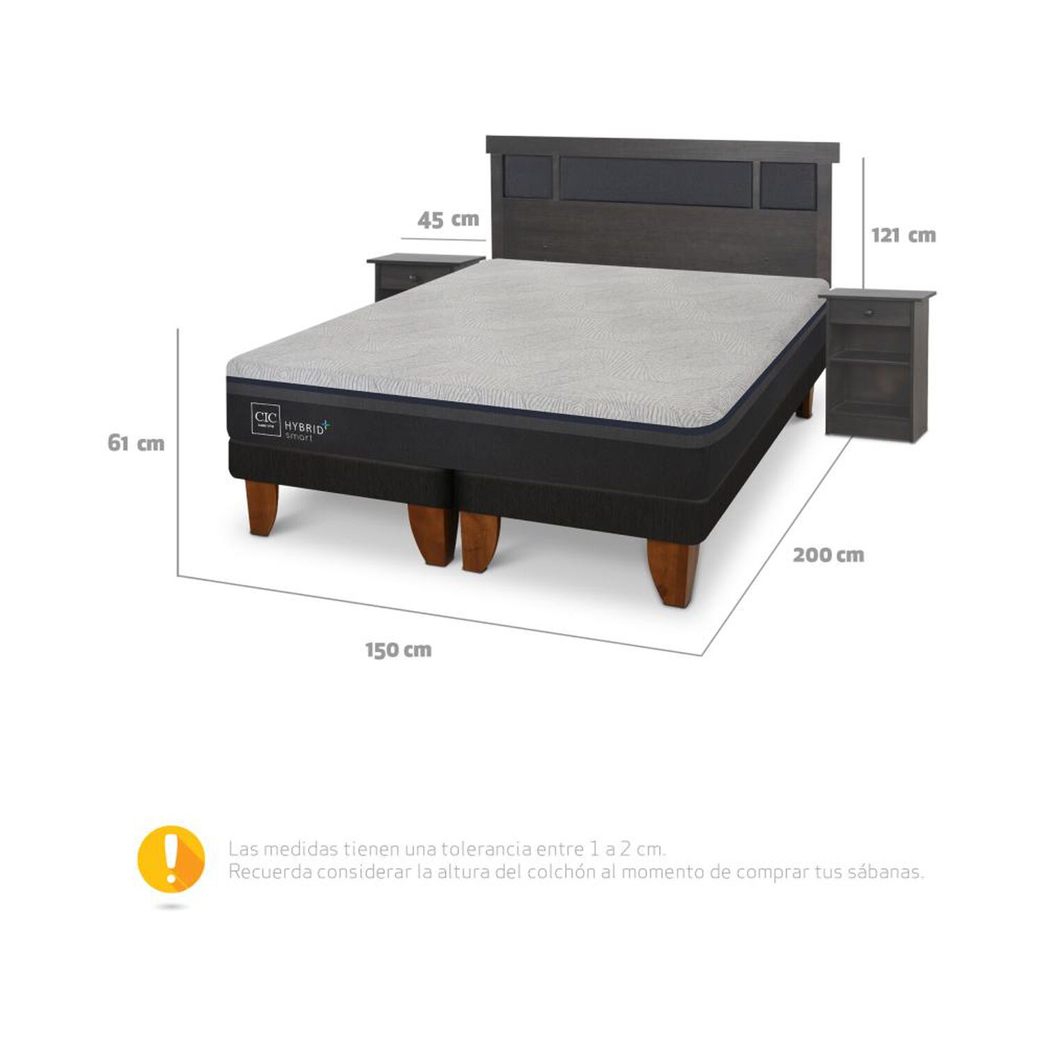 Cama Europea Cic Hybrid Plus / 2 Plazas / Base Dividida + Set De Maderas image number 4.0