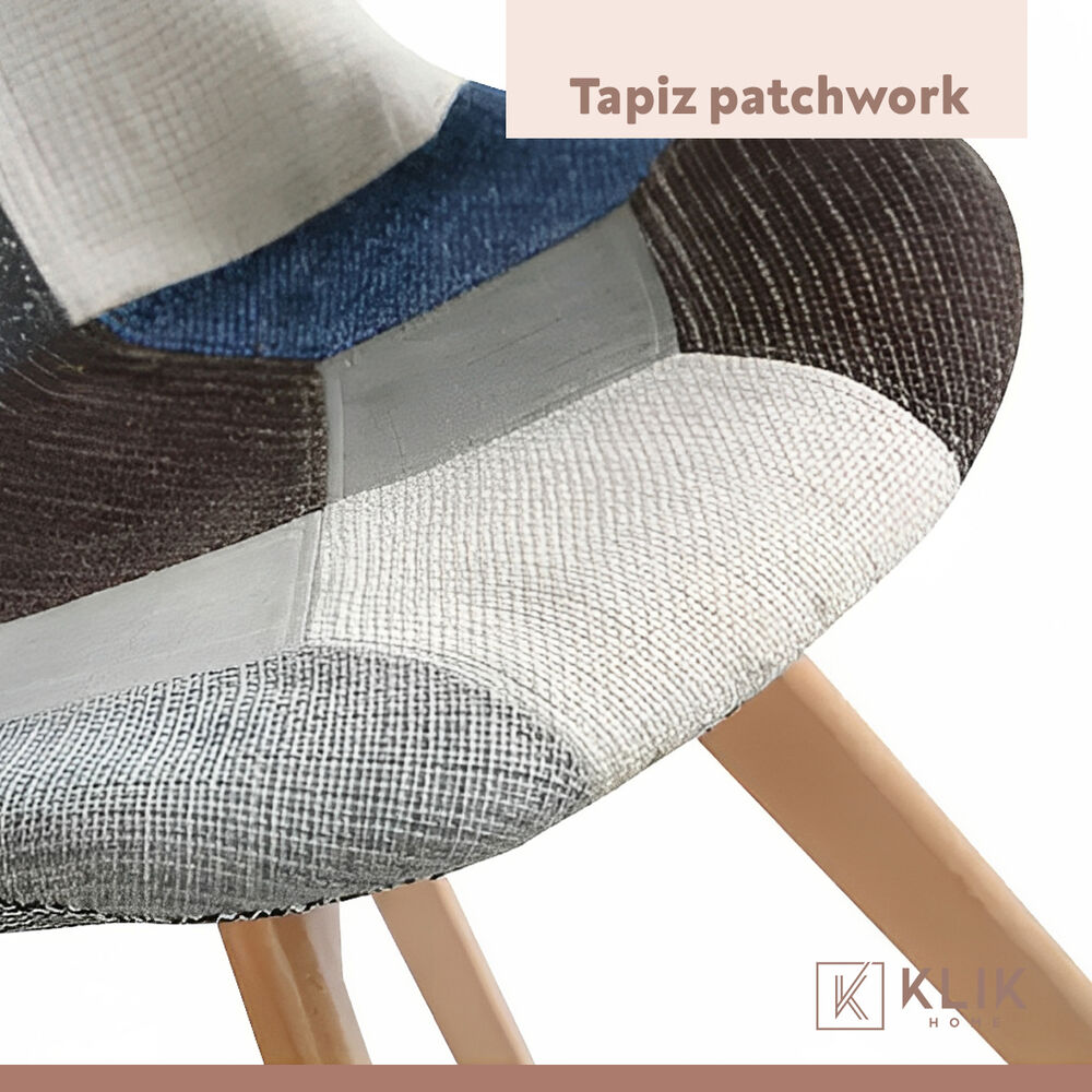 Pack De 4 Sillas Eames Patchwork Acolchada Tela Wood - Celeste image number 5.0