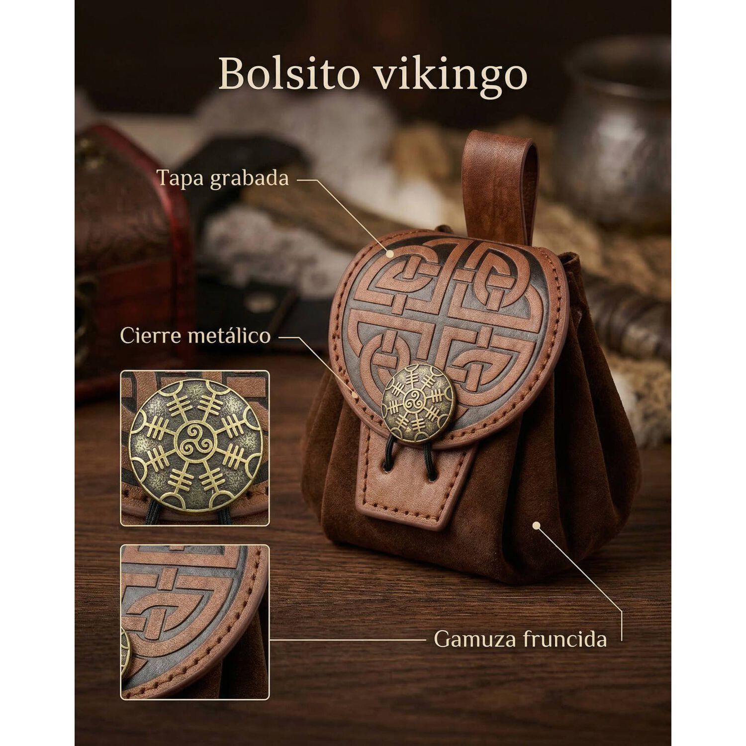 Bolso Medieval Para Cintur&oacute;n Con Broche N&oacute;rdico Vikingo image number 8.0
