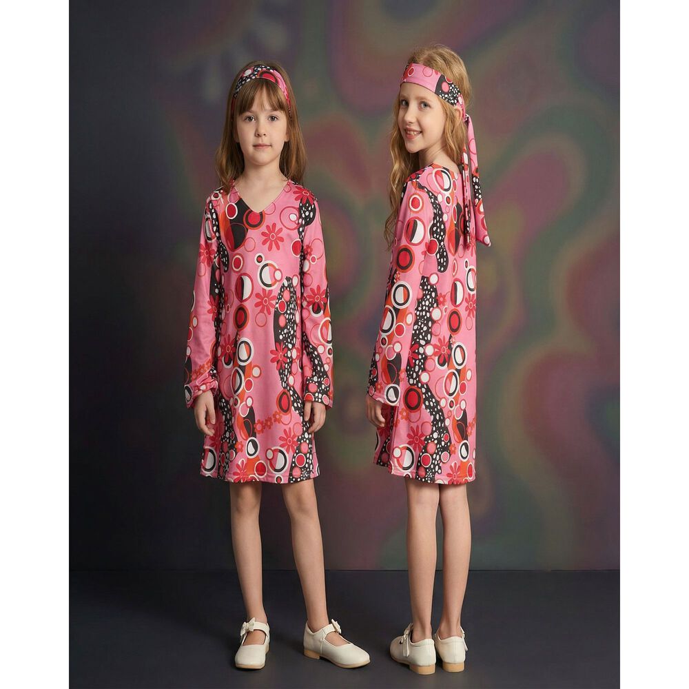 Disfraz Hippie Ni&ntilde;a A&ntilde;os Sesenta Con Vestido Psicod&eacute;lico Para Carnaval, Halloween, Fiesta Tem&aacute;tica Y Teatro image number 7.0