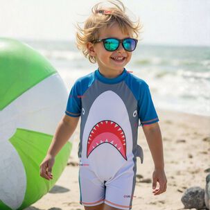 Traje De Ba&ntilde;o Enterito Con Cremallera Manga Corta Ni&ntilde;o 2 A 6 A&ntilde;os Gray Shark