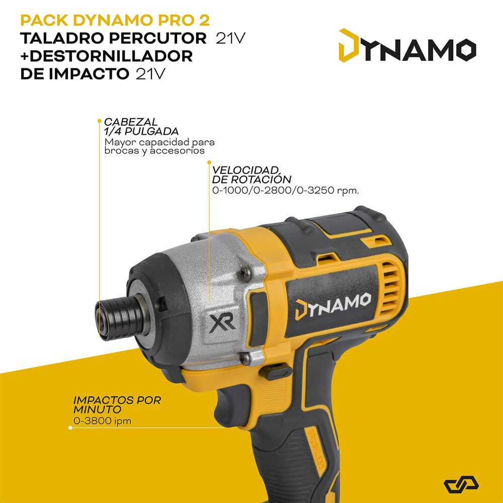 Pack Taladro Percutor + Atornillador De Impacto 21v Dynamo image number 3.0