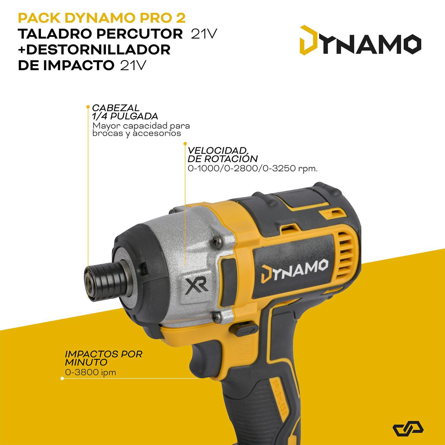 Pack Taladro Percutor + Atornillador De Impacto 21v Dynamo image number 3.0