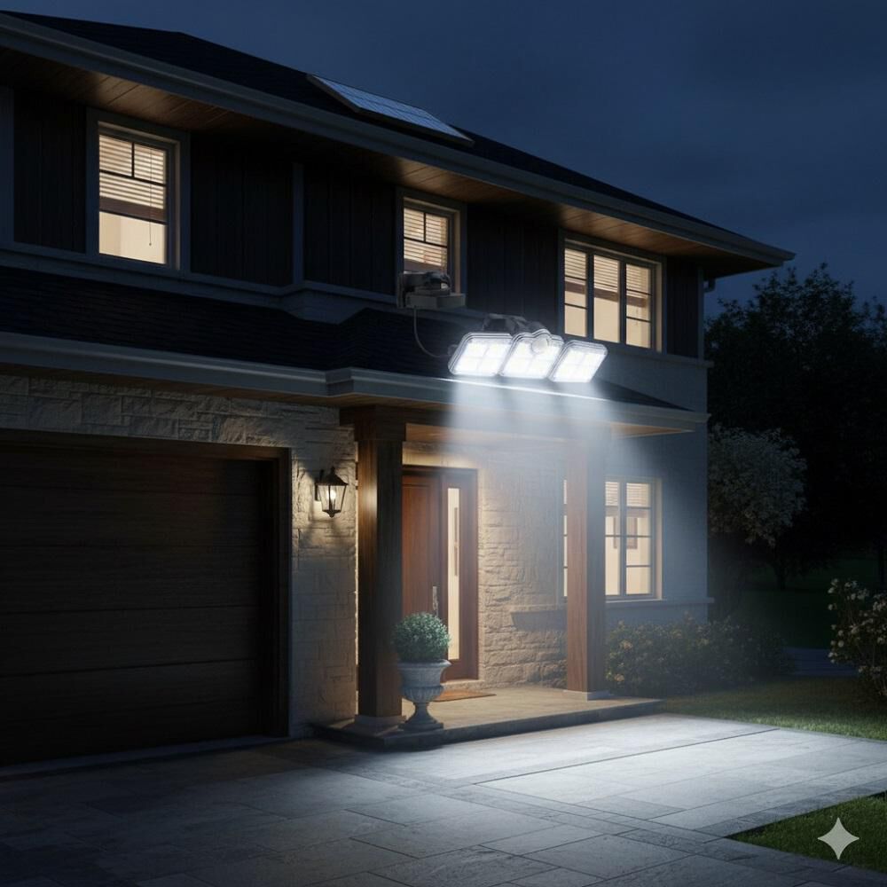 Luz Solar Foco Triple Cabezal Con Sensor De Movimientos Negro Con Cable image number 2.0