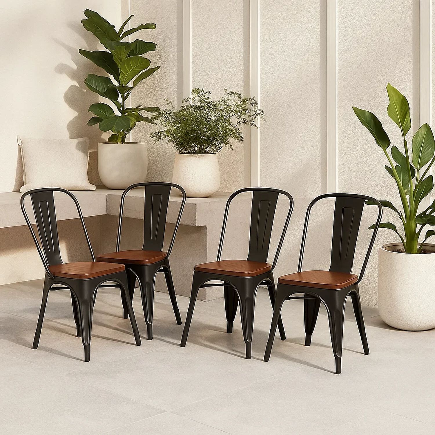 Pack De 4 Sillas Tolix Con Asiento De Madera Oscura Walnut - Negras image number 1.0